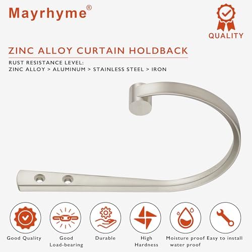 Curtain Holdbacks 4pcs, Brushed Nickel Barrel Zinc Alloy Curtain Tiebacks - Image 3