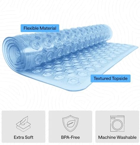 GORILLA GRIP Square Shower Stall Mat, Bathtub Floor Mat, 21x21 Blue - Image 4