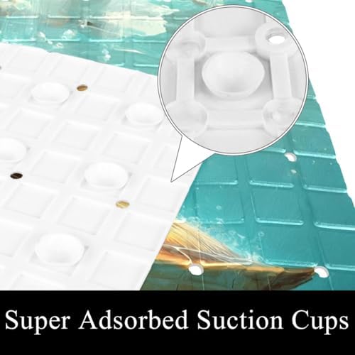 Bathtub Mat Non Slip 26.8x15.1In, Cat Riding Turtle Ocean Bath Mat - Image 3