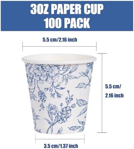 WRAPAHOLIC 3oz Toile Blue Floral Bathroom Cups - Image 2