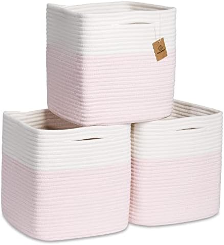 NaturalCozy Storage Cubes 11 Inch Cotton Rope Woven Baskets by NaturalCozy