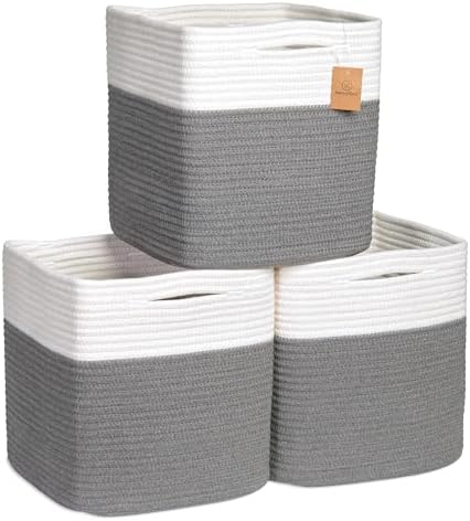 NaturalCozy Storage Cubes 11 Inch Cotton Rope Woven Baskets by NaturalCozy