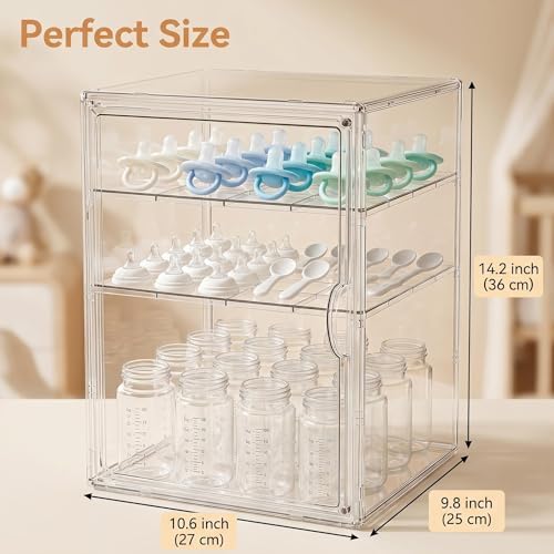 3-Tier Clear Baby Bottle Organizer Dustproof Nursery Feeding Storage Case - Image 3