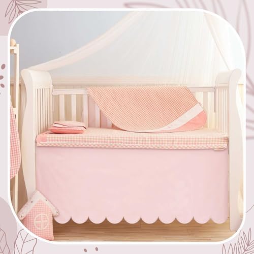 Hahafelt 28 x 52 Inch Pink Scalloped Crib Skirt, 14 Inch Drop - Image 6