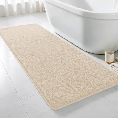 Polyester Bathroom Runner Rug 24"x60" Beige, Soft Shaggy Bath Mat by Kildoss