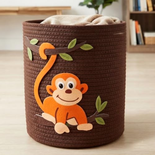 Animal Basket for Nursery Storage, Woven Cotton Rope Bin - Image 6