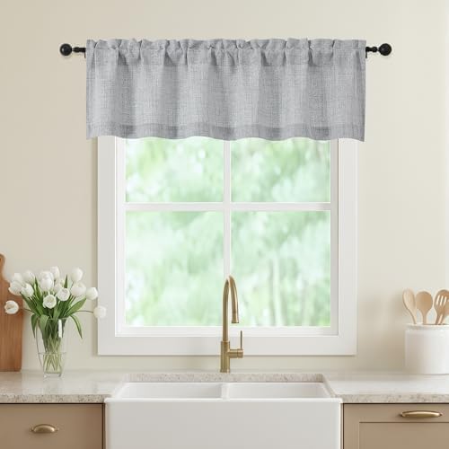 Grey Valances for Windows, Light Filtering Faux Linen Textured Small Short by WelvetBLK
