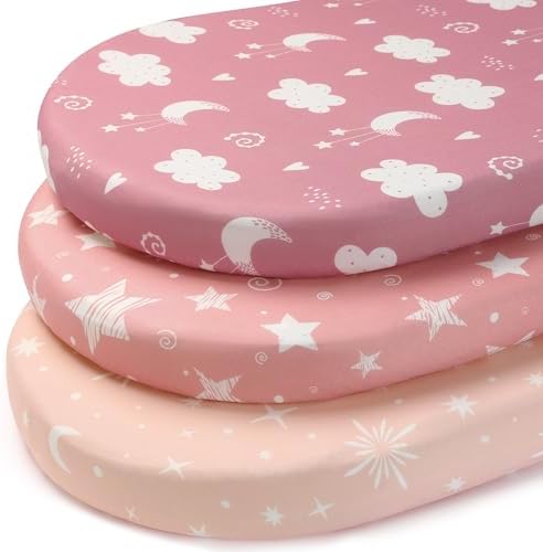 Baby Bassinet Sheets, 3 Pack Fitted Bassinet Mattress Sheets, Compatible by FIEMOL