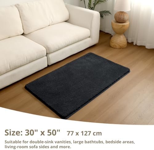 Polyester Bathroom Rug 30"x50" Black, Large Soft Shaggy Bath Mat - Image 2