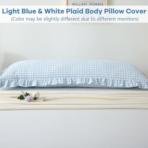 Light Blue White Gingham Ruffle Body Pillow Cover 20"x54" - Image 2