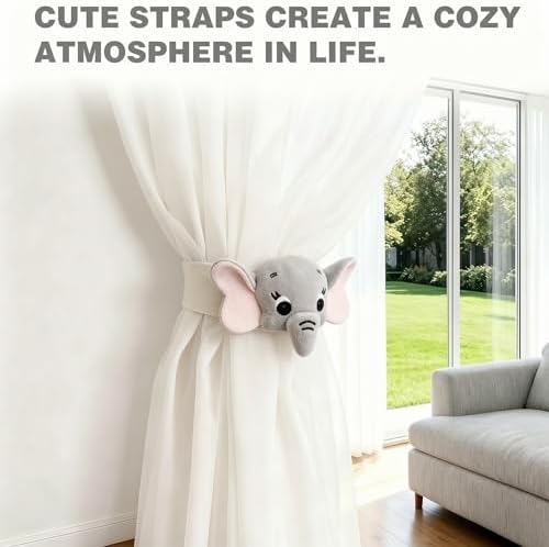 2 Pack Cartoon Grey Elephant Curtain Tiebacks, Cute Embroidered Curtain - Image 5