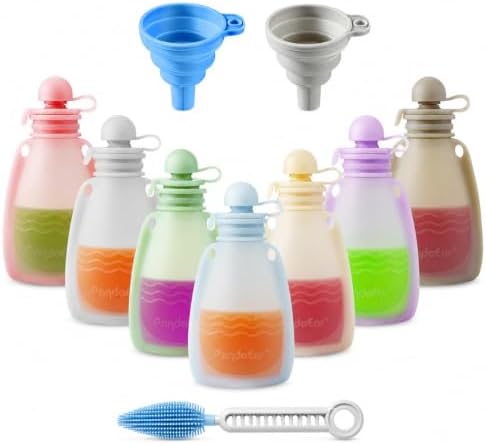 PandaEar 7 Pack Silicone Baby Food Pouches, Reusable Squeeze Pouches by PandaEar