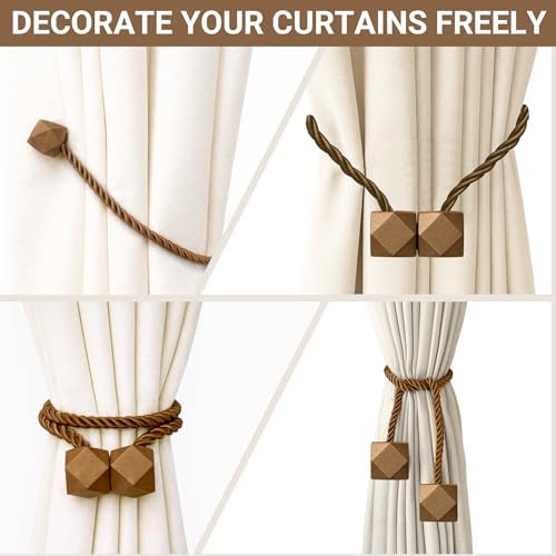 Hion Magnetic Curtain Tiebacks Dark Brown 6pcs, Curtain Holdbacks Hooks - Image 7