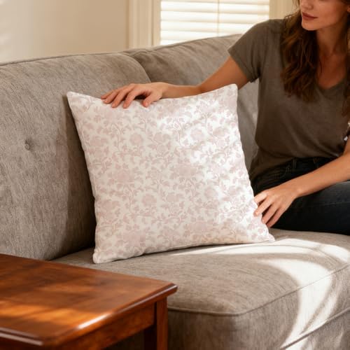 Vintage Pink Floral French Toile Pillow Covers 18x18, French Country Pink and - Image 2