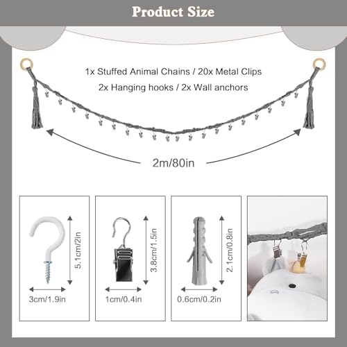 CERETIA 80" Stuffed Animal Organizer Chain, Wall Corner Storage - Image 5