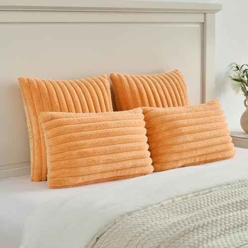 FUTEI Pack of 2 Faux Fur Throw Pillow Covers 22x22 Inch - Image 5