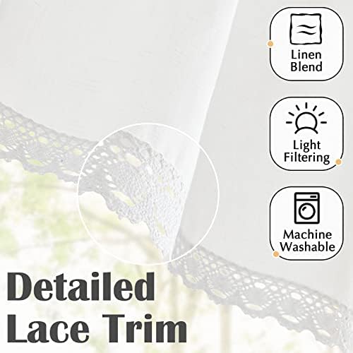jinchan Off White Linen Lace Trim Valance Curtain 18Inch Rod Pocket 1 Panel - Image 3
