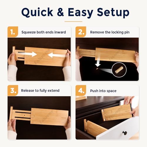 Fabsome Drawer Divider 6 Pack, Bamboo Kitchen Dividers Organizers Adjustable - Image 7