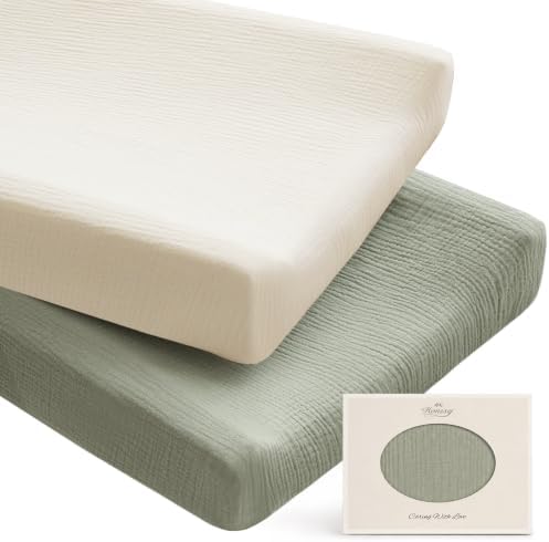 Konssy 100% Cotton Muslin Changing Pad Cover 2 Pack by Konssy