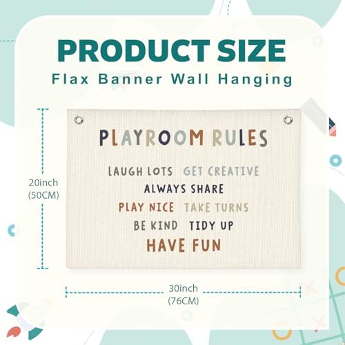 Lacama Play Room Wall Decor Rules Linen Banner, Kids PlayRoom Decor - Image 6