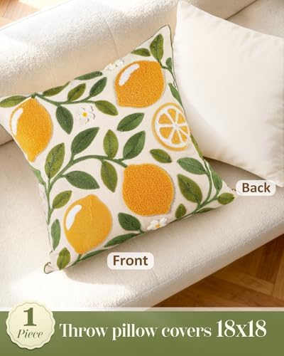 Embroidered Throw Pillow Cover, 18x18 Inch, Lemon Branch - Image 4