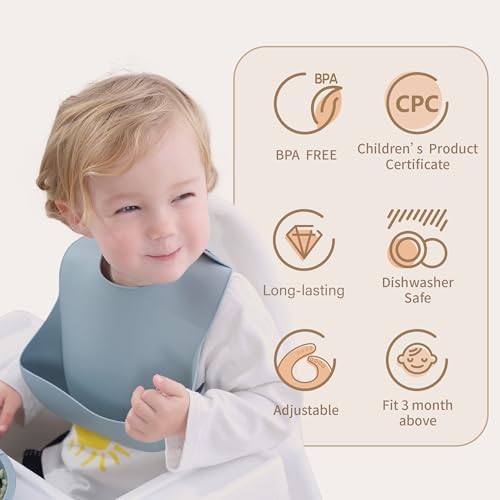 Moonkie Silicone Baby Bibs Set of 2, Waterproof Feeding Bibs - Image 2