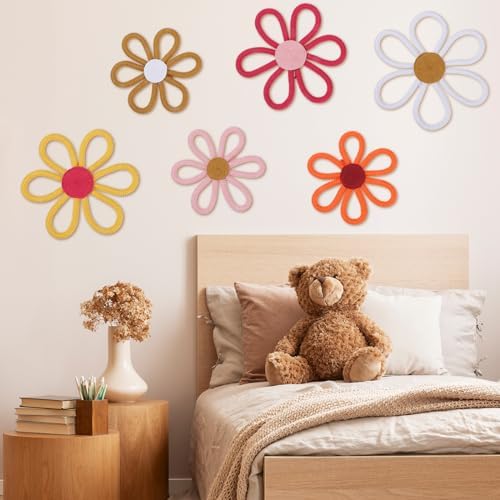 Barydat 6 Pcs Boho Nursery Decor Daisy Flower Woven Macrame Wall Hanging 3 Size - Image 6