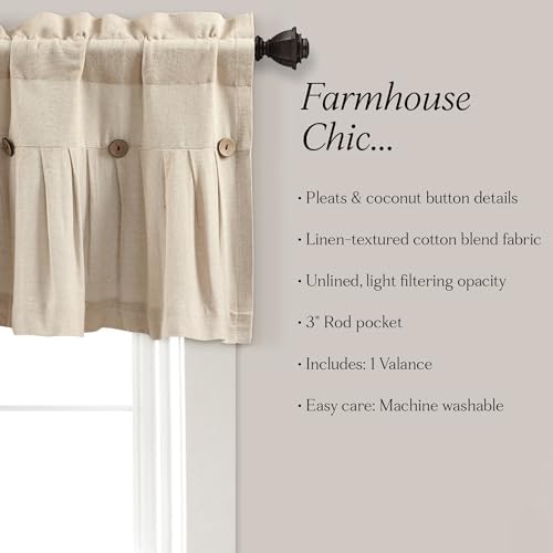 Lush Decor Linen Button Farmhouse Valance Curtians Dark Linen, Valances - Image 7