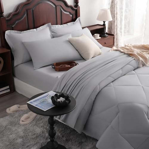 NTBAY King Microfiber Bed in a Bag, Comforter Set 7 Piece, Light Grey - Image 6