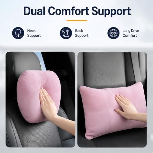 2 PCS Car Pillow for Driving Seat Soft Suede Headrest Neck & Lumbar Support - Image 2