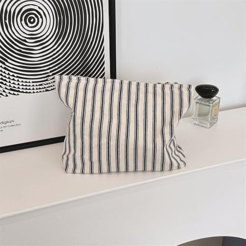 Flat Makeup Bag for Women, Zipper Cosmetic Pouch, Vintage Stripe Navy Blue - Image 4