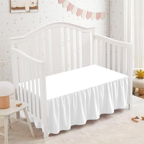 SiinvdaBZX White Crib Skirt Dust Ruffle, Microfiber Crib Bed Skirt - Image 3