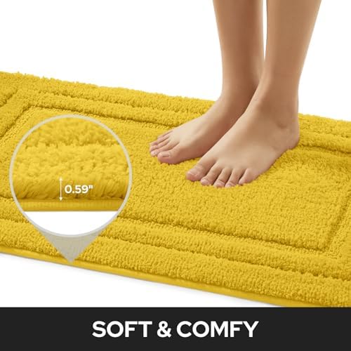 HOMEIDEAS Bathroom Rugs Sets 2 Piece, Super Soft Non Slip Bath Mat Yellow - Image 3