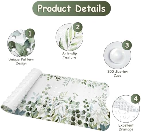 Bathtub Mat Non Slip, Sage Extra Long Bath tub Mat Shower Floor Mat - Image 3