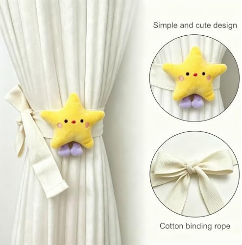 2 Pack Cartoon Star Curtain Tiebacks, Embroidered Curtain Holdbacks - Image 3
