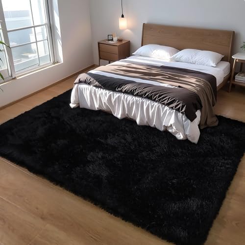 5x8 Black Fluffy Shag Rug for Bedroom, Plush Washable Carpet - Image 6