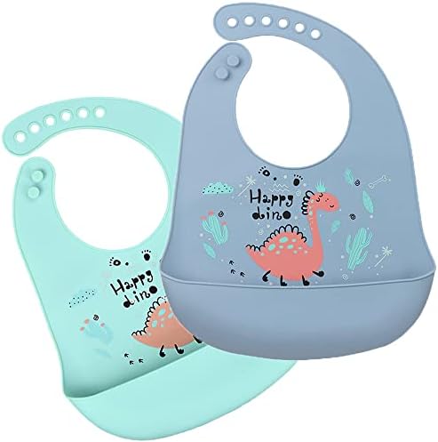 Silicone Bibs for Babies and Toddlers 2 Sets Feeding Bibs for Boy and Girl by Eimmabey