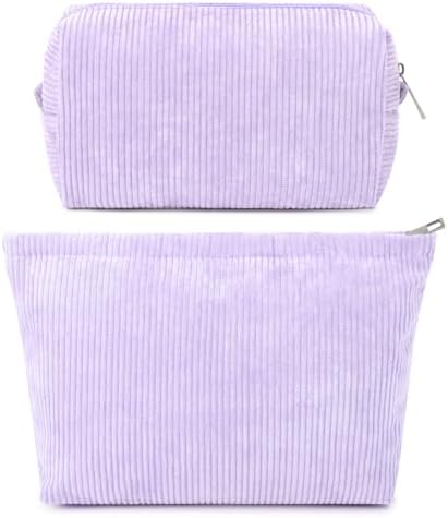 SOIDRAM 2 Pcs Corduroy Makeup Bag Large Cosmetic Bag Toiletry Bag Makeup Pouch by SOIDRAM