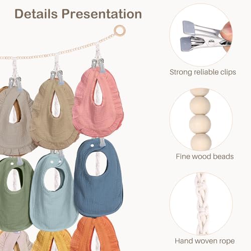 MOFASVIGI Baby Bib & Headband Holder, Macrame Nursery Hanging Storag - Image 5