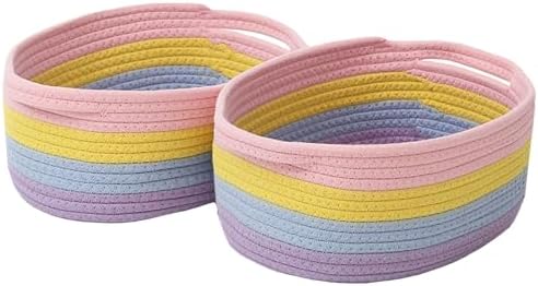 JMvicyroam Small Woven Basket, Empty Gift Basket, Rainbow/2 Pack by JMvicyroam