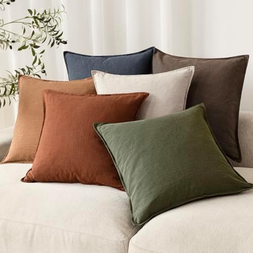 Foindtower Linen Solid Decorative Throw Pillow Cover 18x18 Inch Rust Orange - Image 7