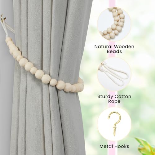 KLOGTSIND Wood Bead Curtain Tiebacks, 2 Pack Curtain Tie Backs - Image 3