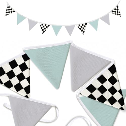 Race Car Room Decor Banner Black and White Checkered Garland Flags by Unknown