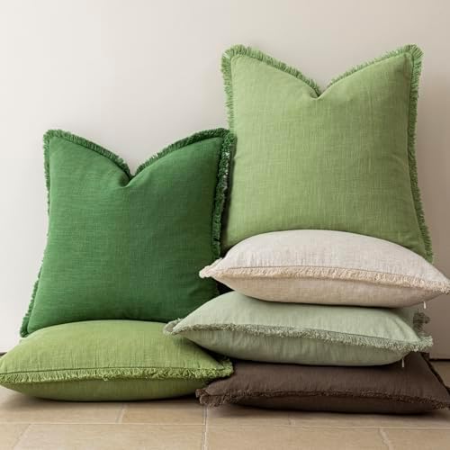 Foindtower Decorative Linen Fringe Throw Pillow Covers 24×24 Forest Green - Image 6