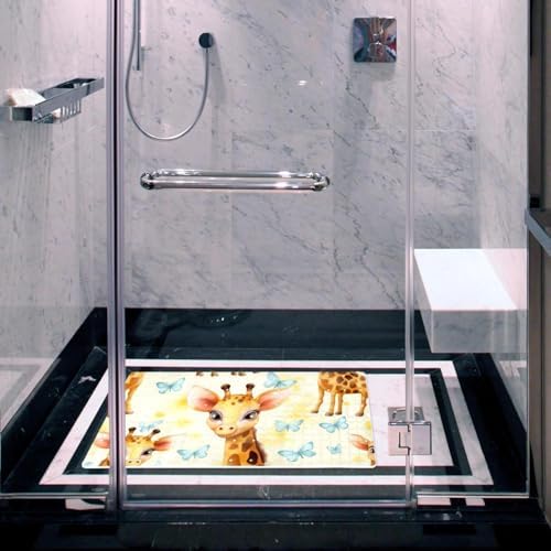 Shower Mat Non Slip, Giraffes Butterflies Anti Slip Bath Mat - Image 6