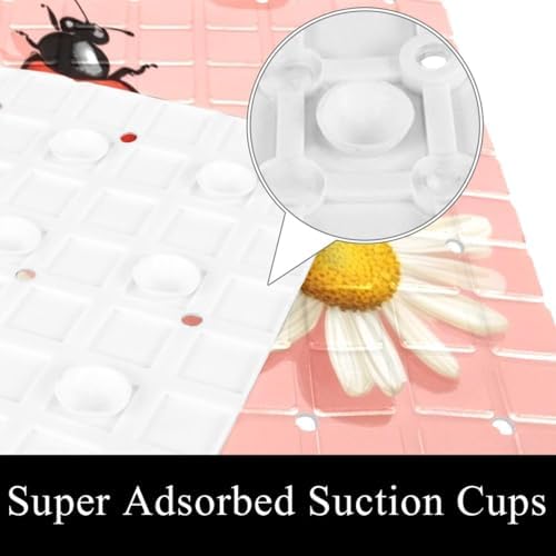 Shower Mat Non Slip 26.8 x 15.1 Inches, Daisies Ladybug Bathtub Mat Shower - Image 3
