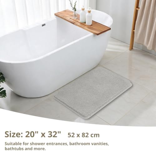Polyester Bathroom Rug 20"x32" Gray, Non-Slip Soft Shaggy Bath Mat - Image 2