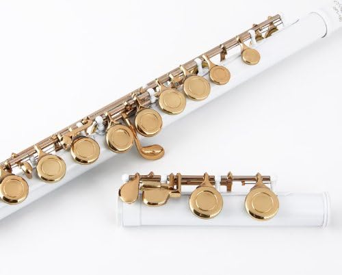 Glory Closed Hole C Flute With Case, Tuning Rod and Cloth and Gloves White/Laquer