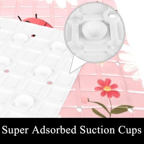 Shower Mat Non Slip 26.8 x 15.1 Inches, Ladybugs Daisies Bathtub Mat Shower - Image 3
