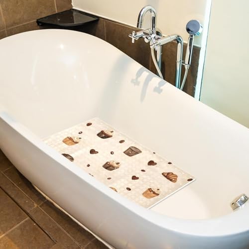 Bathtub Mat Non Slip 26.8x15.1 Inch, Coffee Pattern Shower Mat - Image 4